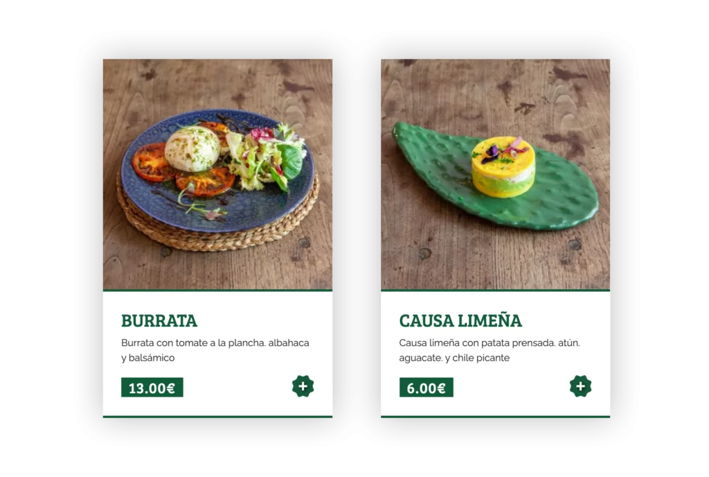 interactive menu on restaurant website